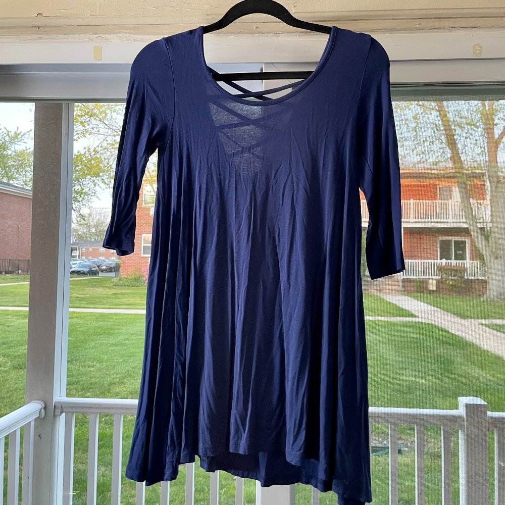 Royal Blue Long Sleeve Cross-Back Swing Dress